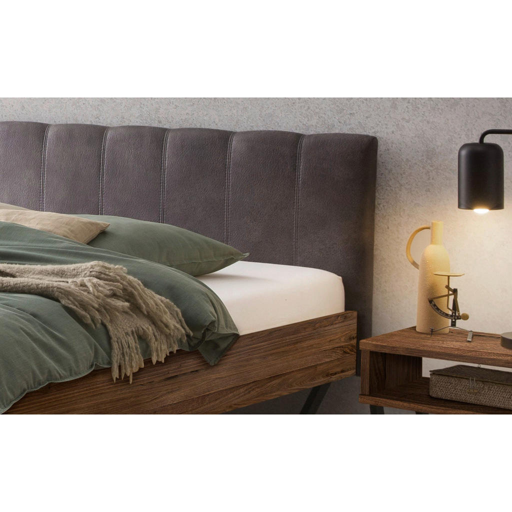 Thumbnail - Hasena Bett, Anthrazit, Nussbaum, Holz, Nussbaum, massiv, Höhe ca. 22 cm, 140x200 cm, gepolstertes Kopfteil, in verschie...