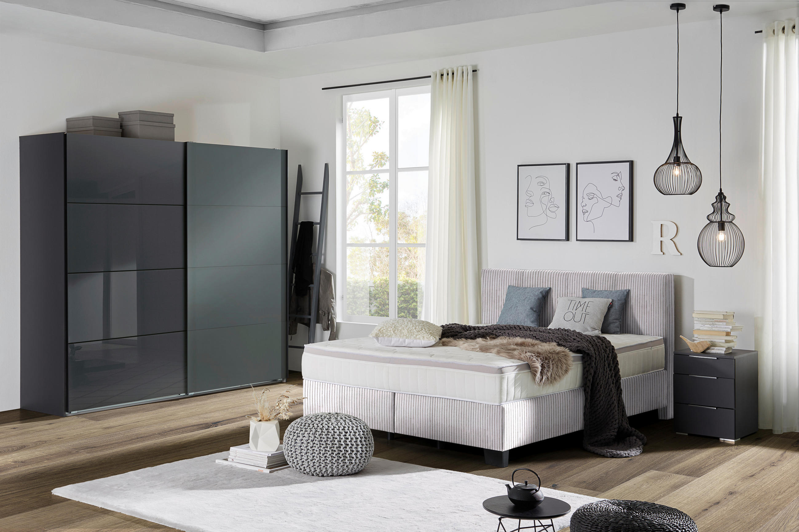 BOXSPRINGBETT 180/200 cm  in Grau  - Schwarz/Grau, Design, Kunststoff/Textil (180/200cm) - Hom`in