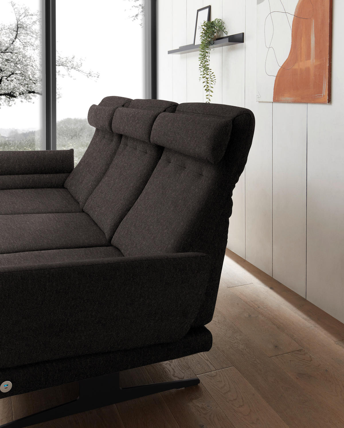 ECKSOFA  in Flachgewebe Dunkelbraun  176-217/279-327 cm  - Dunkelbraun/Schwarz, Design, Textil/Metall (176-217/279-327cm) - Dieter Knoll