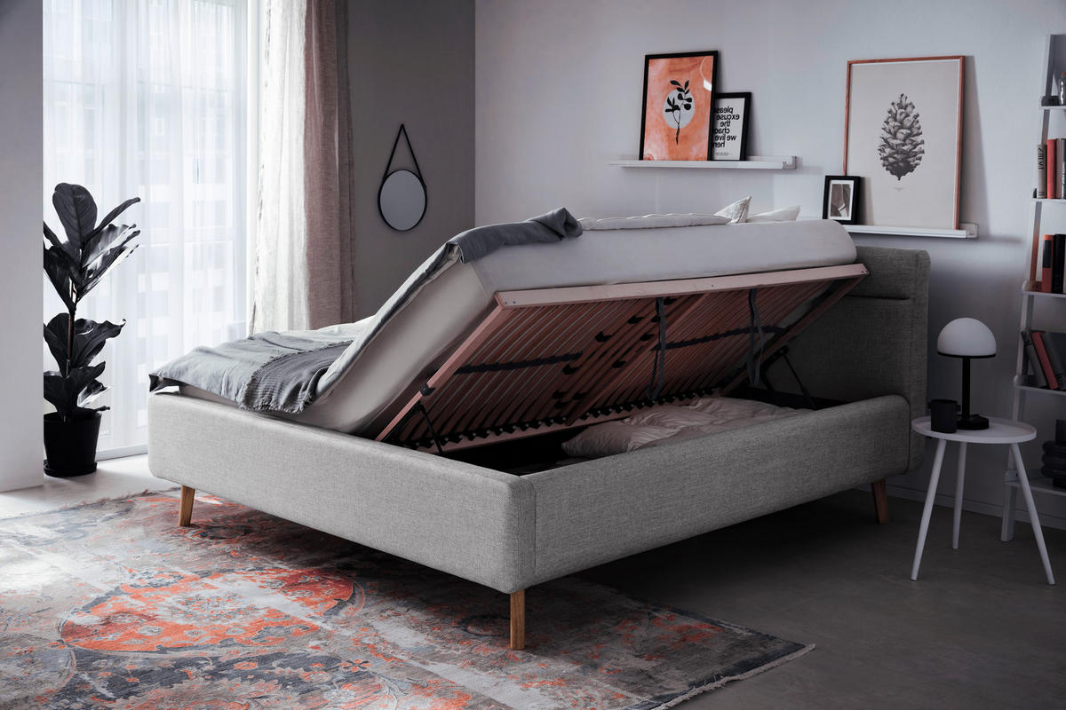POLSTERBETT 180/200 cm  in Grau  - Eichefarben/Birkefarben, Konventionell, Holz/Textil (180/200cm) - Boxxx