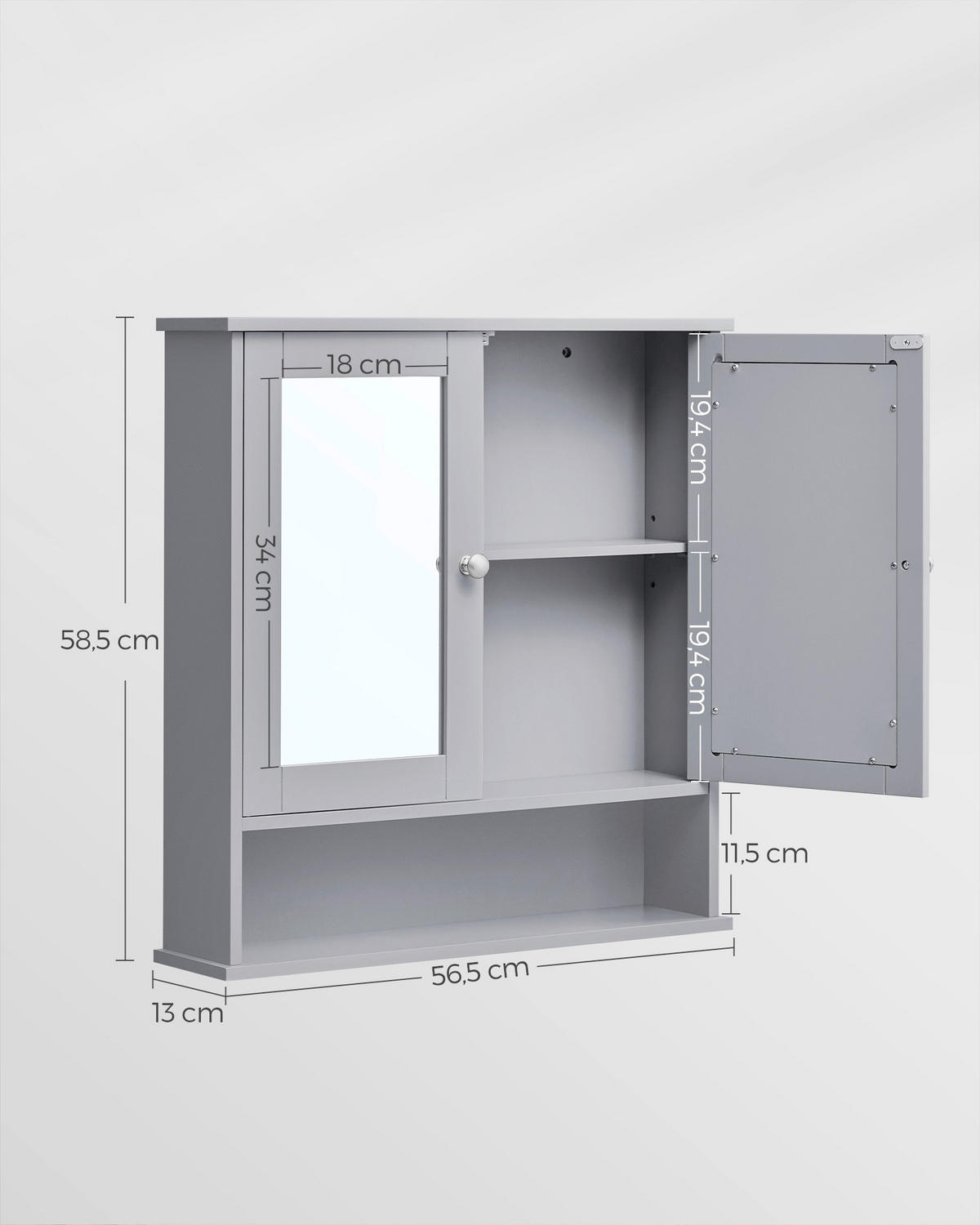 SPIEGELSCHRANK 56,5/58,5/13 cm  - Silberfarben/Grau, MODERN, Glas/Holzwerkstoff (56,5/58,5/13cm) - MID.YOU