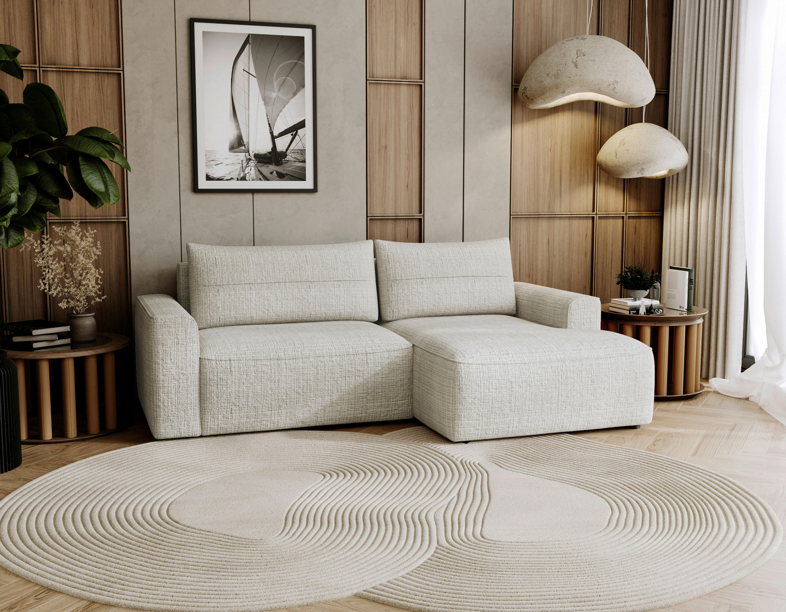 ECKSOFA Creme Chenille  - Creme/Schwarz, Design, Kunststoff/Textil (233/144cm) - Livetastic