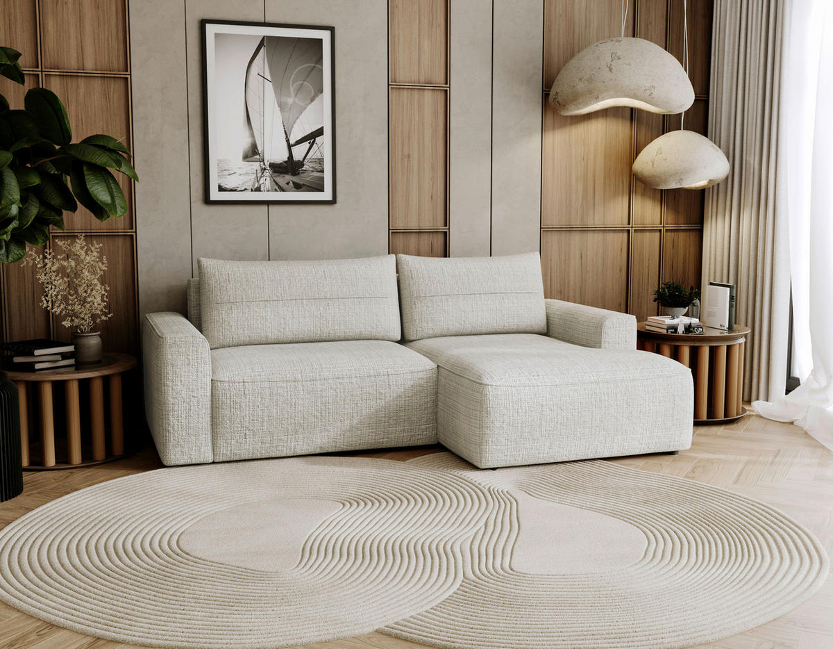 ECKSOFA in Chenille Creme  - Creme/Schwarz, Design, Kunststoff/Textil (233/144cm) - Livetastic