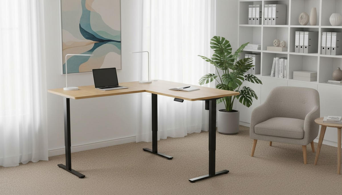 ECKSCHREIBTISCH  Schwarz, Eichefarben höhenverstellbar  - Eichefarben/Schwarz, Modern, Holzwerkstoff/Metall (160/74,5/119/140cm) - MID.YOU
