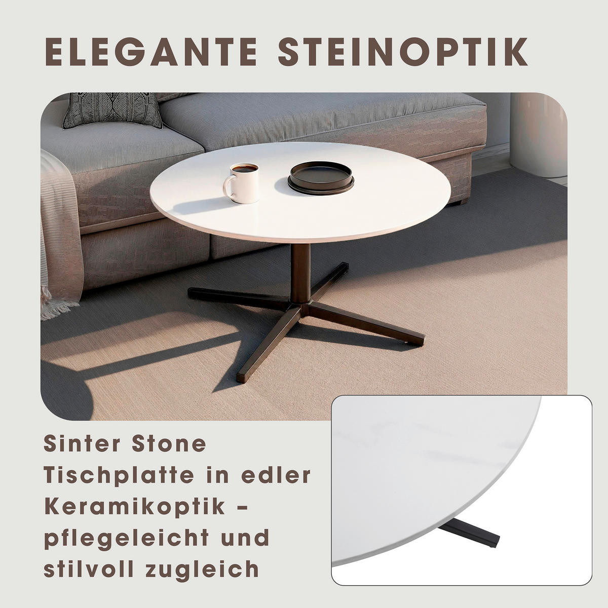 COUCHTISCH in Metall, Stein  - Schwarz/Weiß, Design, Stein/Metall (70/36,5/70cm) - MID.YOU