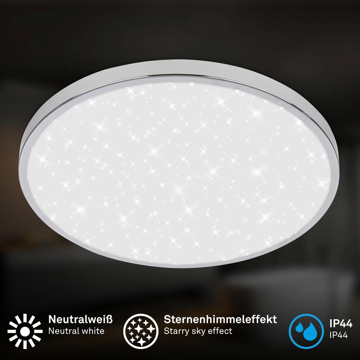 BADEZIMMER-DECKENLEUCHTE Tak 33,00/6,2 cm   - Chromfarben, Design, Kunststoff/Metall (33,00/6,2cm) - Briloner