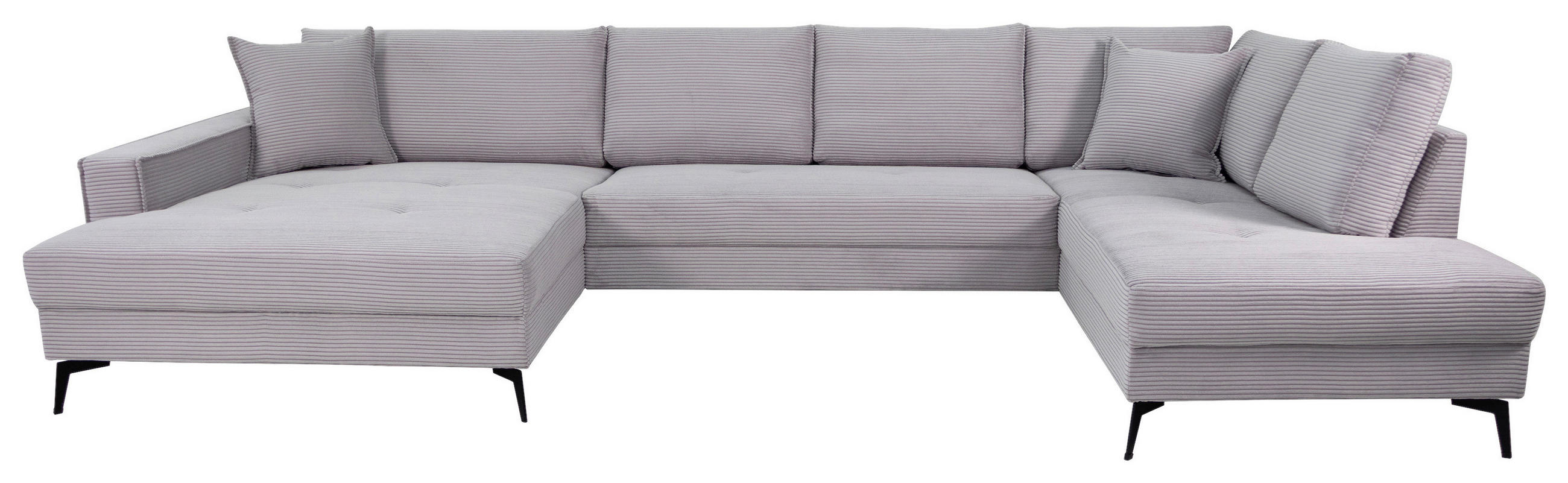 WOHNLANDSCHAFT ZERO Hellgrau Cord  - Hellgrau/Schwarz, Trend, Textil/Metall (173/362/195cm) - Livetastic