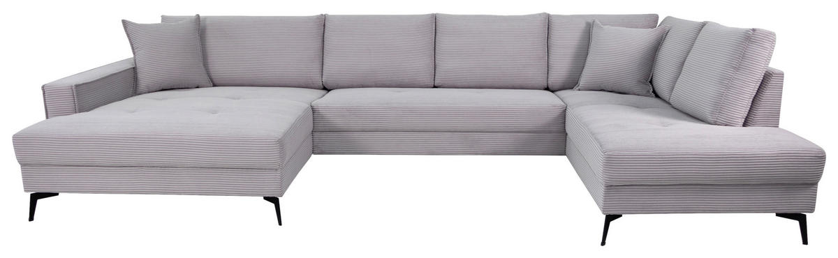 WOHNLANDSCHAFT ZERO Hellgrau Cord  - Hellgrau/Schwarz, Trend, Textil/Metall (173/362/195cm) - Livetastic