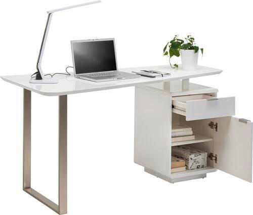 SCHREIBTISCH 150/76/74 cm  in Weiß, Nickelfarben  - Silberfarben/Weiß, Design, Holzwerkstoff/Metall (150/76/74cm) - Xora
