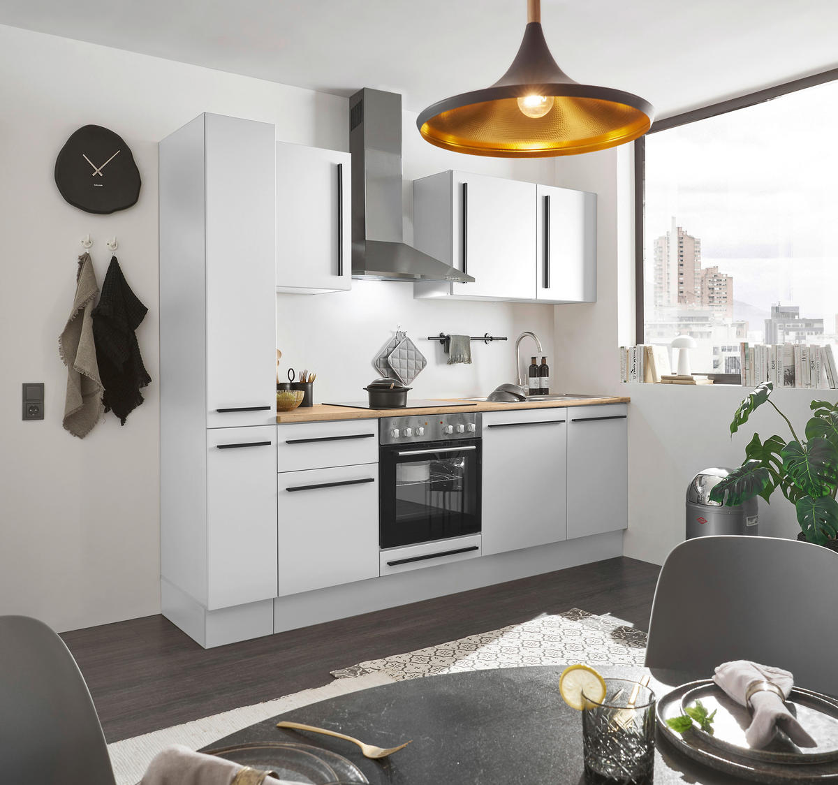 KÜCHENBLOCK 250 cm   in Weiß  - Eichefarben/Schwarz, Design, Holzwerkstoff/Kunststoff (250cm) - MID.YOU