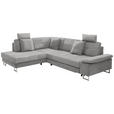 ECKSOFA in Flachgewebe Beige  - Chromfarben/Beige, Design, Textil/Metall (229/296cm) - Novel