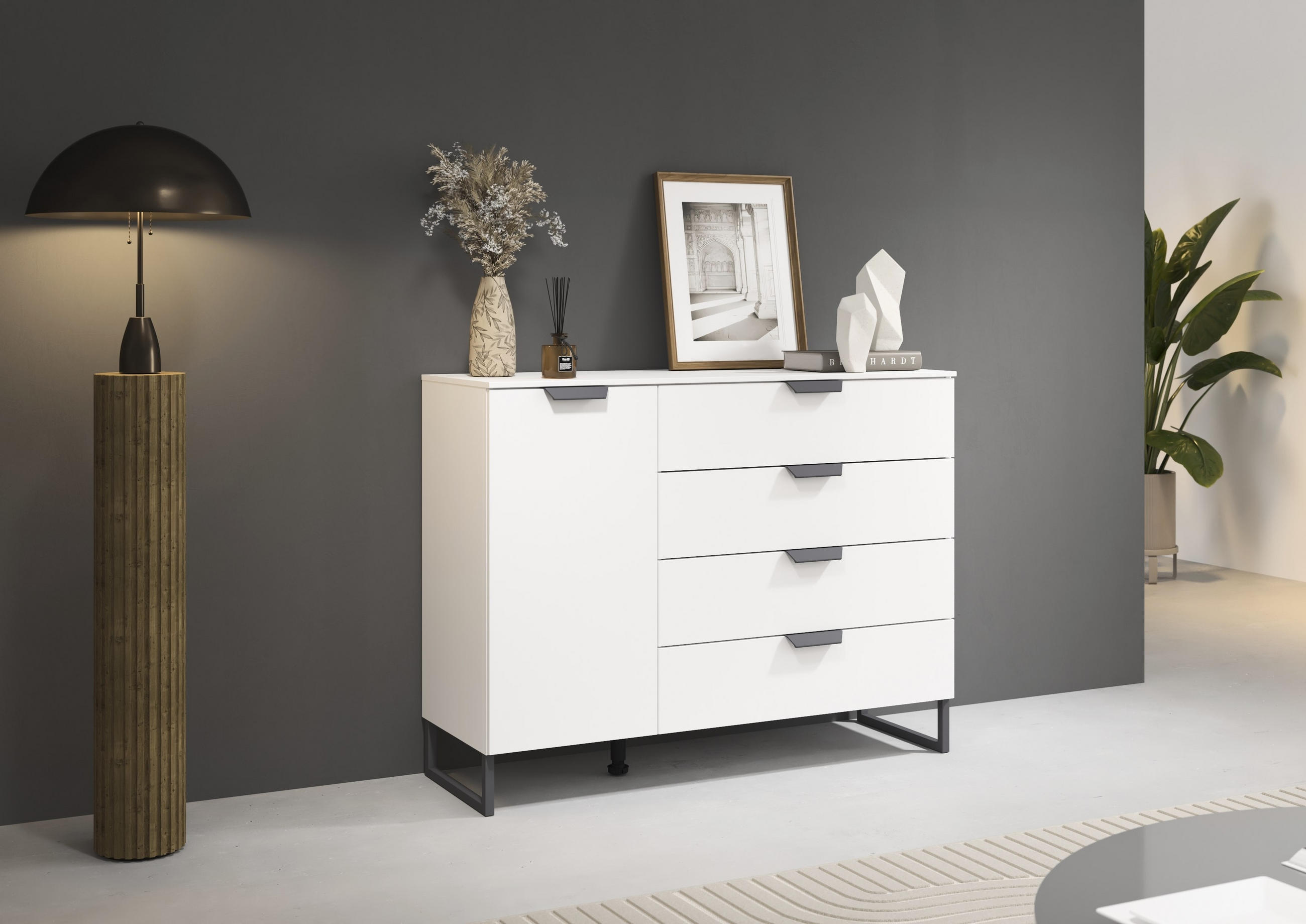 KOMMODE 120/92/42 cm  in Weiss  - Weiss/Dunkelgrau, Design, Holzwerkstoff/Metall (120/92/42cm) - Carryhome