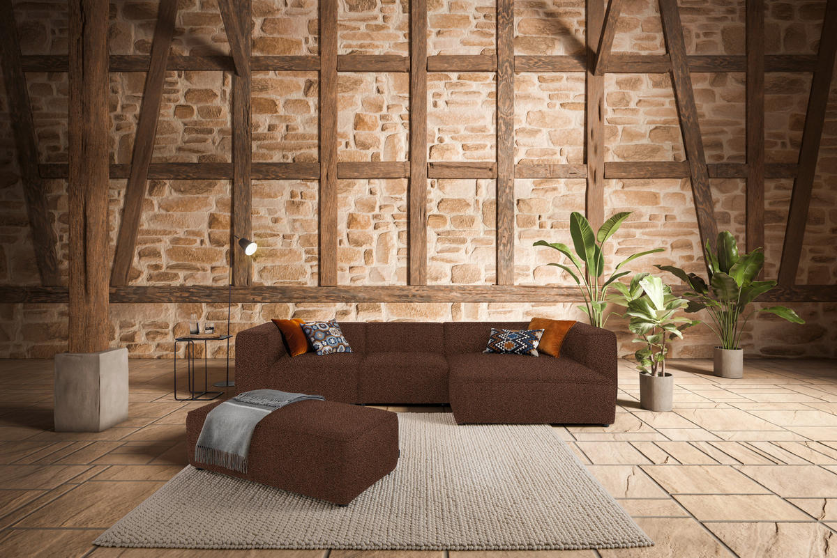 ECKSOFA in Flachgewebe Braun  341/164 cm  - Schwarz/Braun, Design, Kunststoff/Textil (341/164cm) - W.Schillig