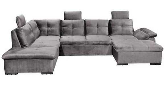 WOHNLANDSCHAFT in Mikrovelours Hellgrau - Hellgrau/Schwarz, KONVENTIONELL, Kunststoff/Textil (217/334/127cm) - Carryhome