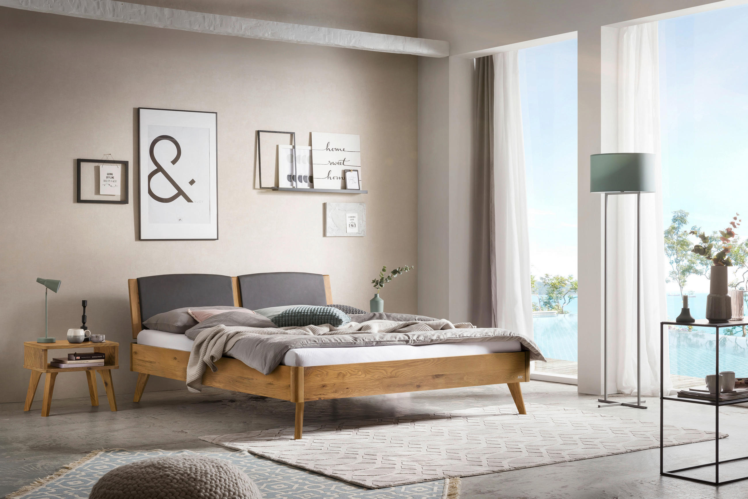 BETT 140/200 cm  in Dunkelgrau, Wildeiche   - Wildeiche/Dunkelgrau, Konventionell, Holz/Textil (140/200cm) - Hasena