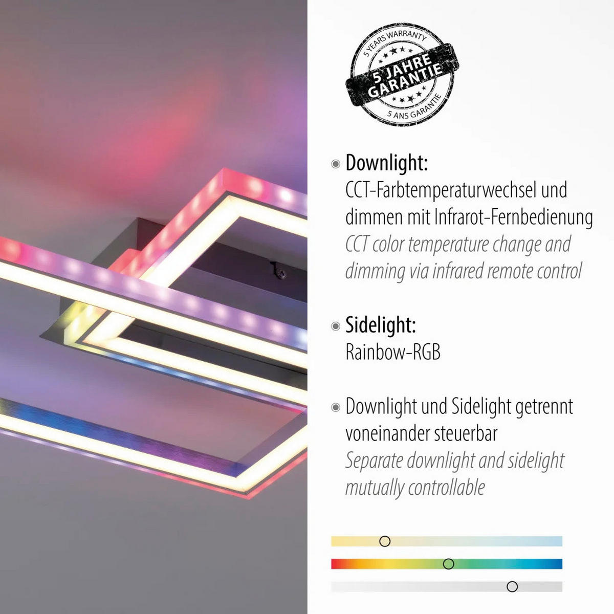 LED-DECKENLEUCHTE 121/72/6,4 cm   - Edelstahlfarben/Weiß, Design, Kunststoff/Metall (121/72/6,4cm) - Globo