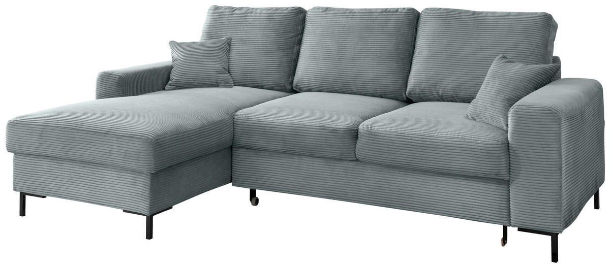 ECKSCHLAFSOFA  mit Rücken echt Cord Hellblau  - Schwarz/Hellblau, KONVENTIONELL, Textil/Metall (143/237cm) - Livetastic