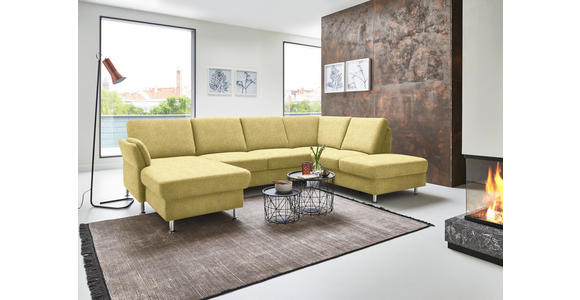 WOHNLANDSCHAFT in Flachgewebe Hellgrün, Limette - Chromfarben/Limette, KONVENTIONELL, Textil/Metall (168/305/200cm) - Voleo