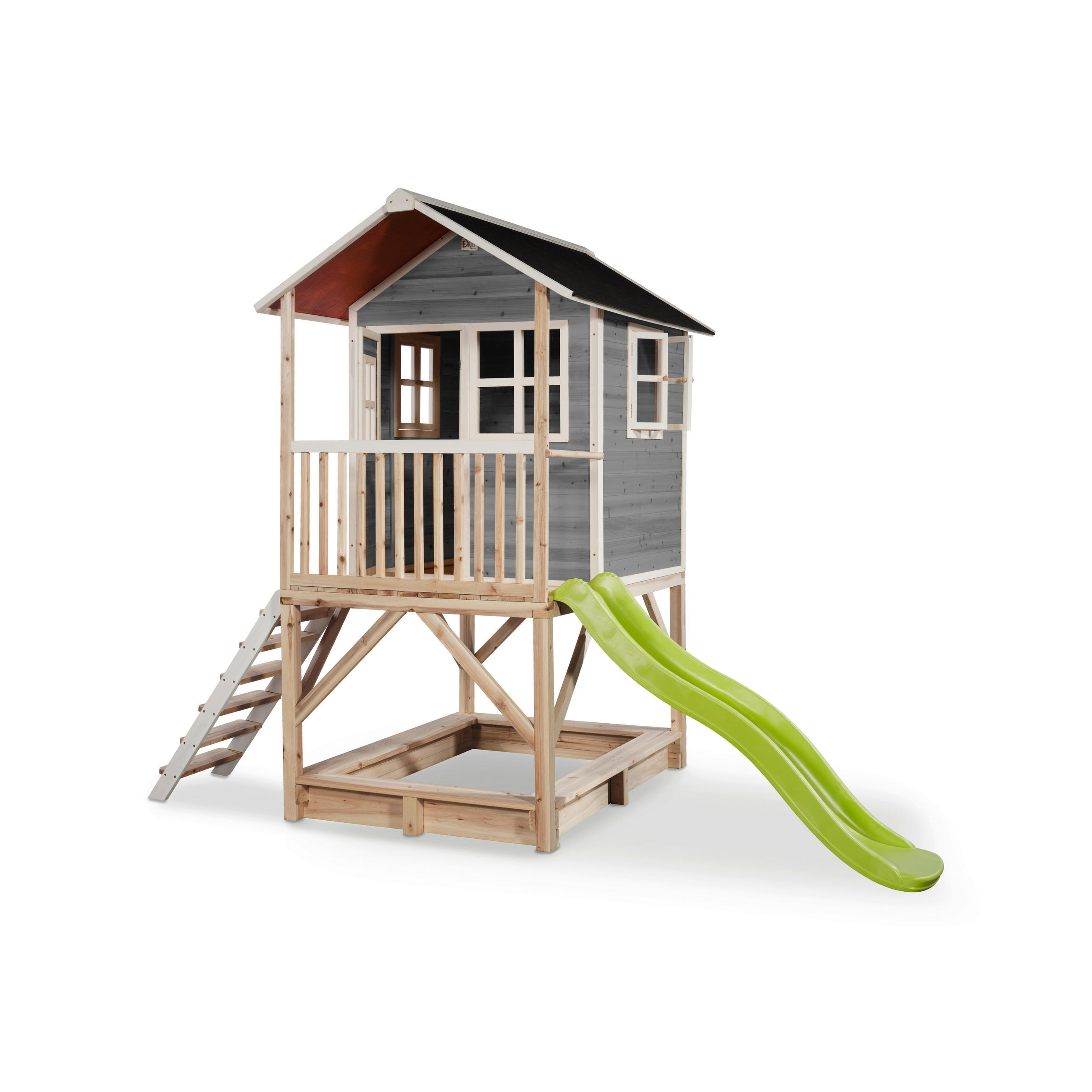 SPIELTURM - Grau/Grün, KONVENTIONELL, Holz (329/190/253cm) - EXIT Toys