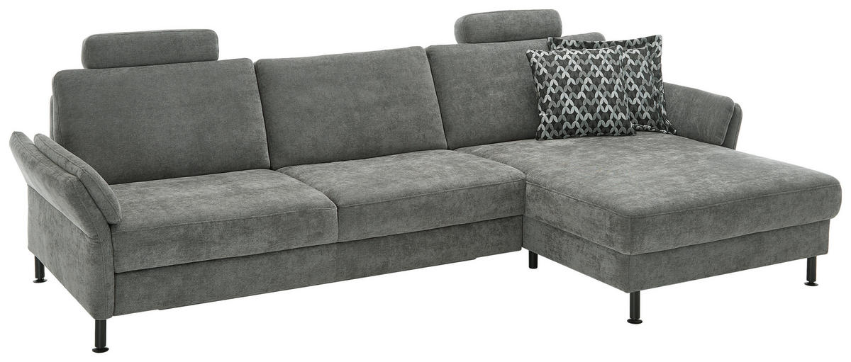 ECKSOFA in Chenille, Flachgewebe Dunkelgrau  - Dunkelgrau/Schwarz, Design, Textil/Metall (316/175cm) - Dieter Knoll