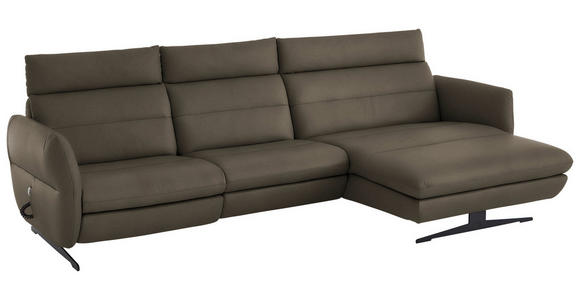 ECKSOFA in Echtleder Graubraun 300/157 cm - Graubraun/Schwarz, Design, Leder/Metall (300/157cm) - Dieter Knoll