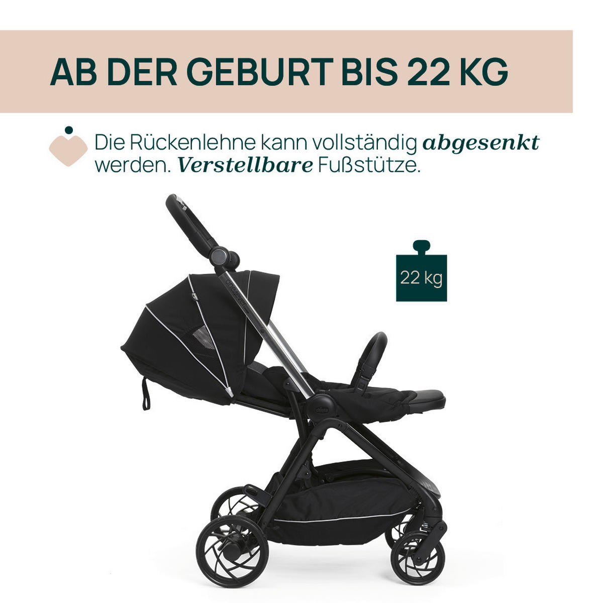 BUGGY One4ever Lounge  - Schwarz, Basics, Textil/Metall (51/99-109/78cm) - Chicco