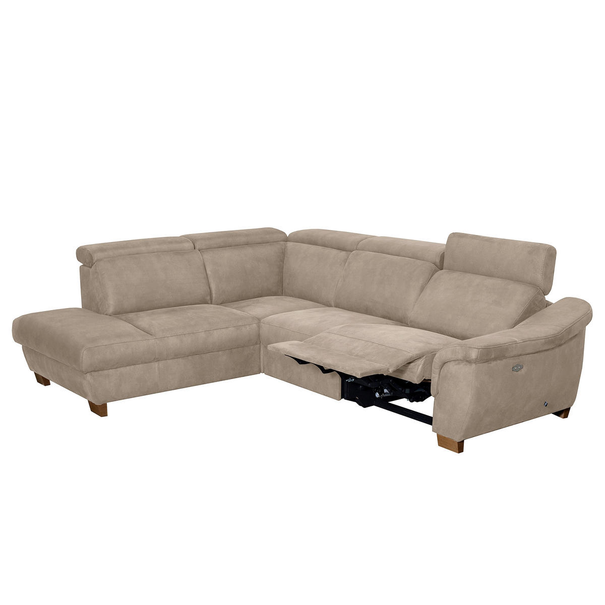 ECKSOFA TREND in Mikrofaser Taupe Bettkasten, Relaxfunktion, Kopfteilverstellung  238/276 cm  - Taupe/Wengefarben, Design, Holz/Textil (238/276cm) - Livetastic