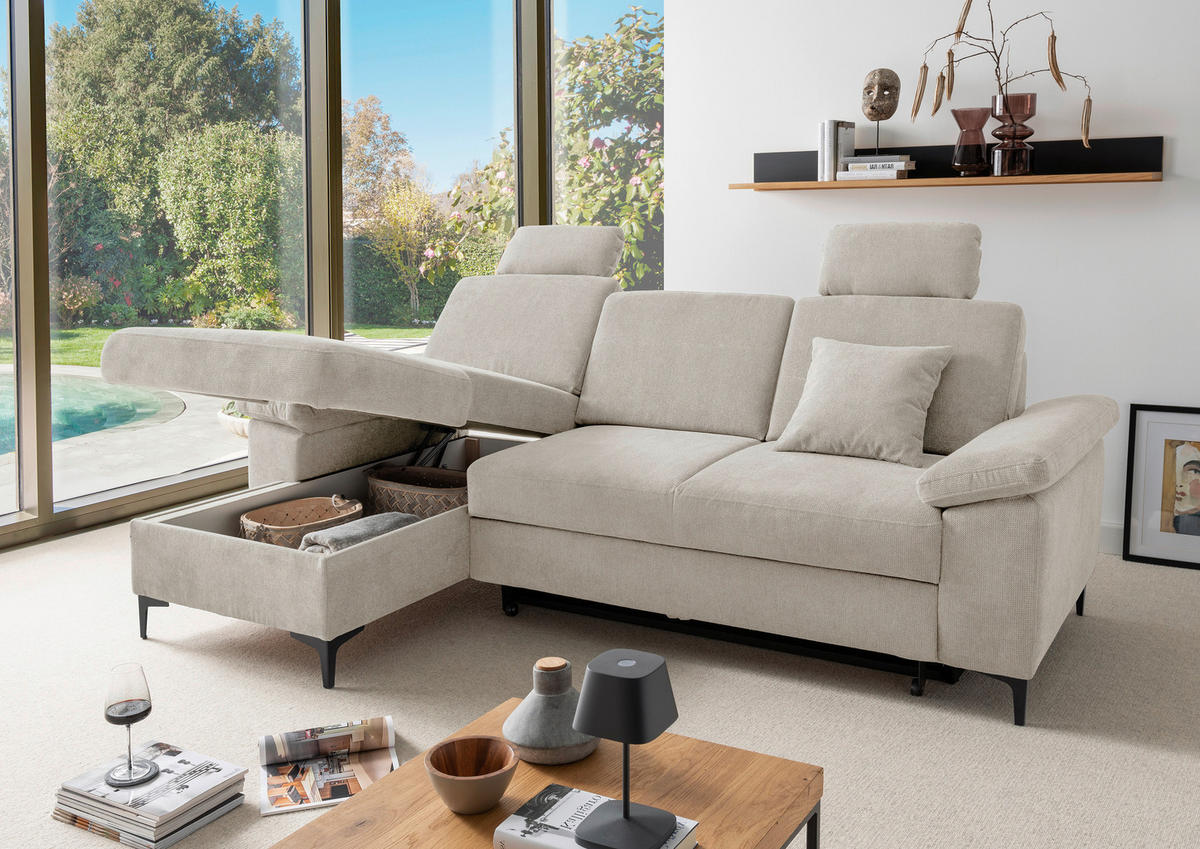 ECKSOFA Chenille Naturfarben  - Schwarz/Naturfarben, Konventionell, Textil/Metall (151/245cm) - Livetastic