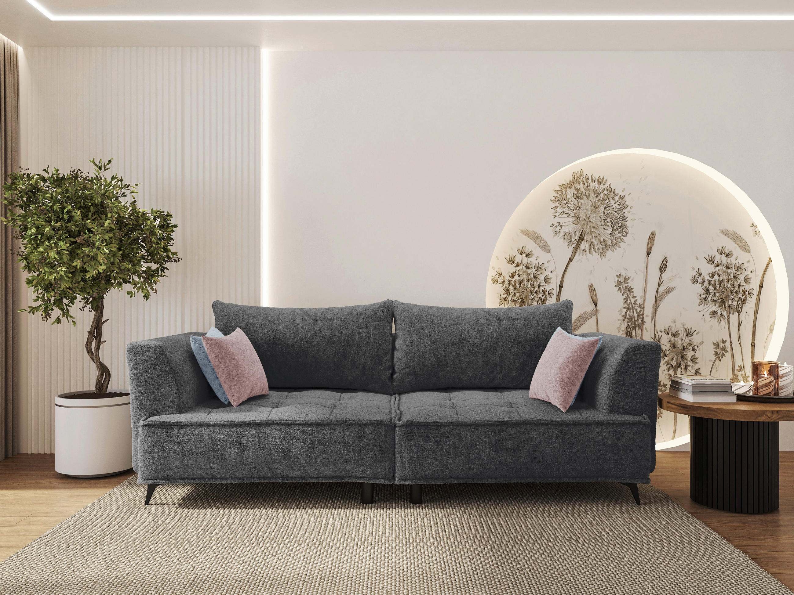 BIGSOFA in Chenille Anthrazit  - Anthrazit/Hellgrau, Design, Textil/Metall (250/90/120cm) - home24