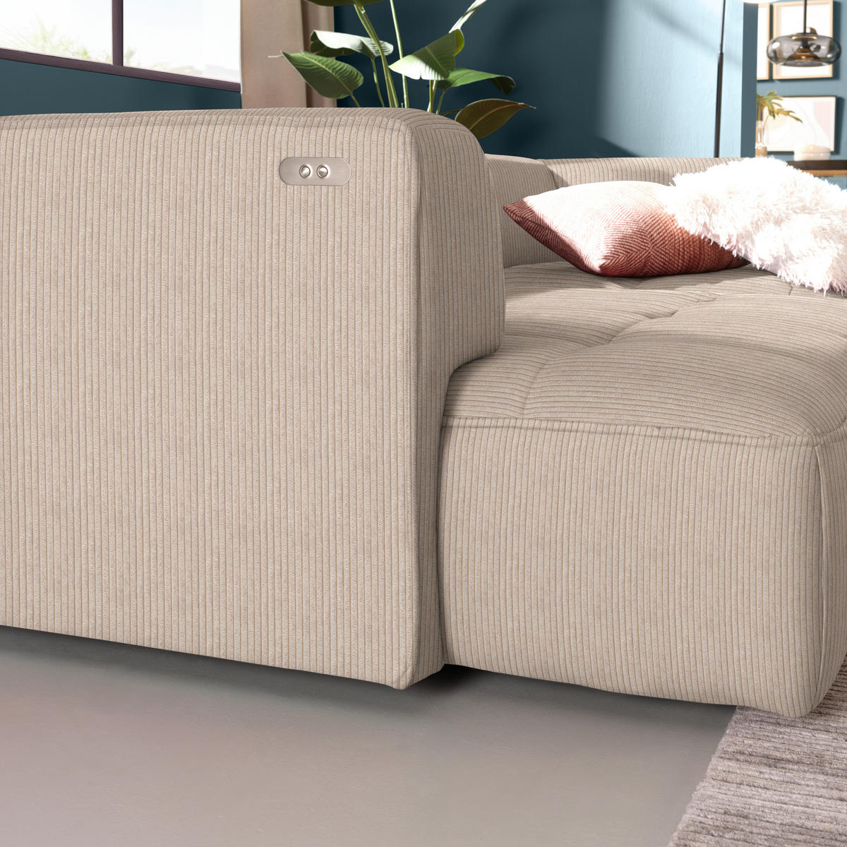 ECKSOFA  in Feincord Beige  288/188 cm  - Beige/Schwarz, Design, Kunststoff/Textil (288/188cm) - Welnova