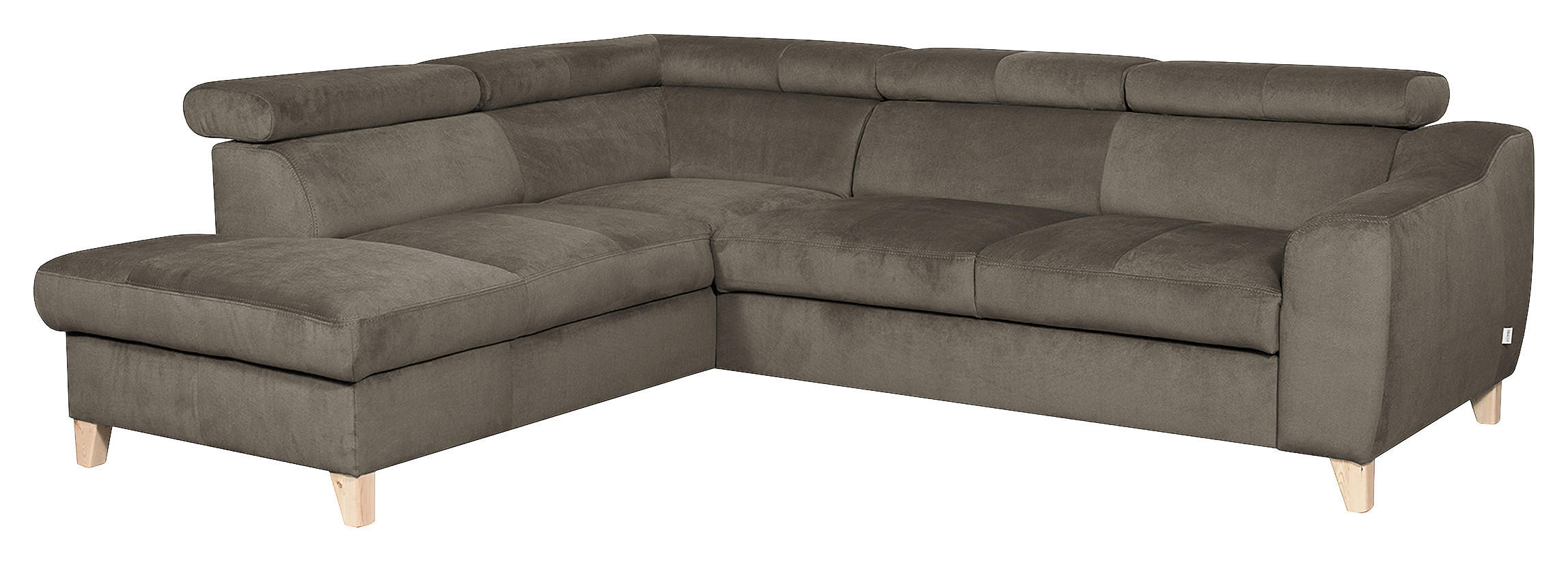 ECKSOFA in Webstoff Graubraun  - Graubraun/Buchefarben, Design, Holz/Textil (208/245cm) - Livetastic