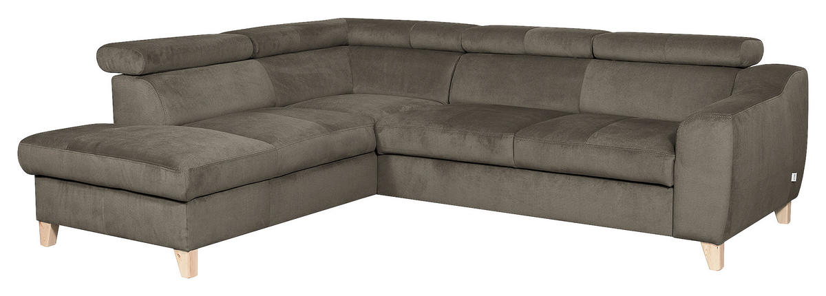 ECKSOFA in Webstoff Graubraun  - Graubraun/Buchefarben, Design, Holz/Textil (208/245cm) - Livetastic