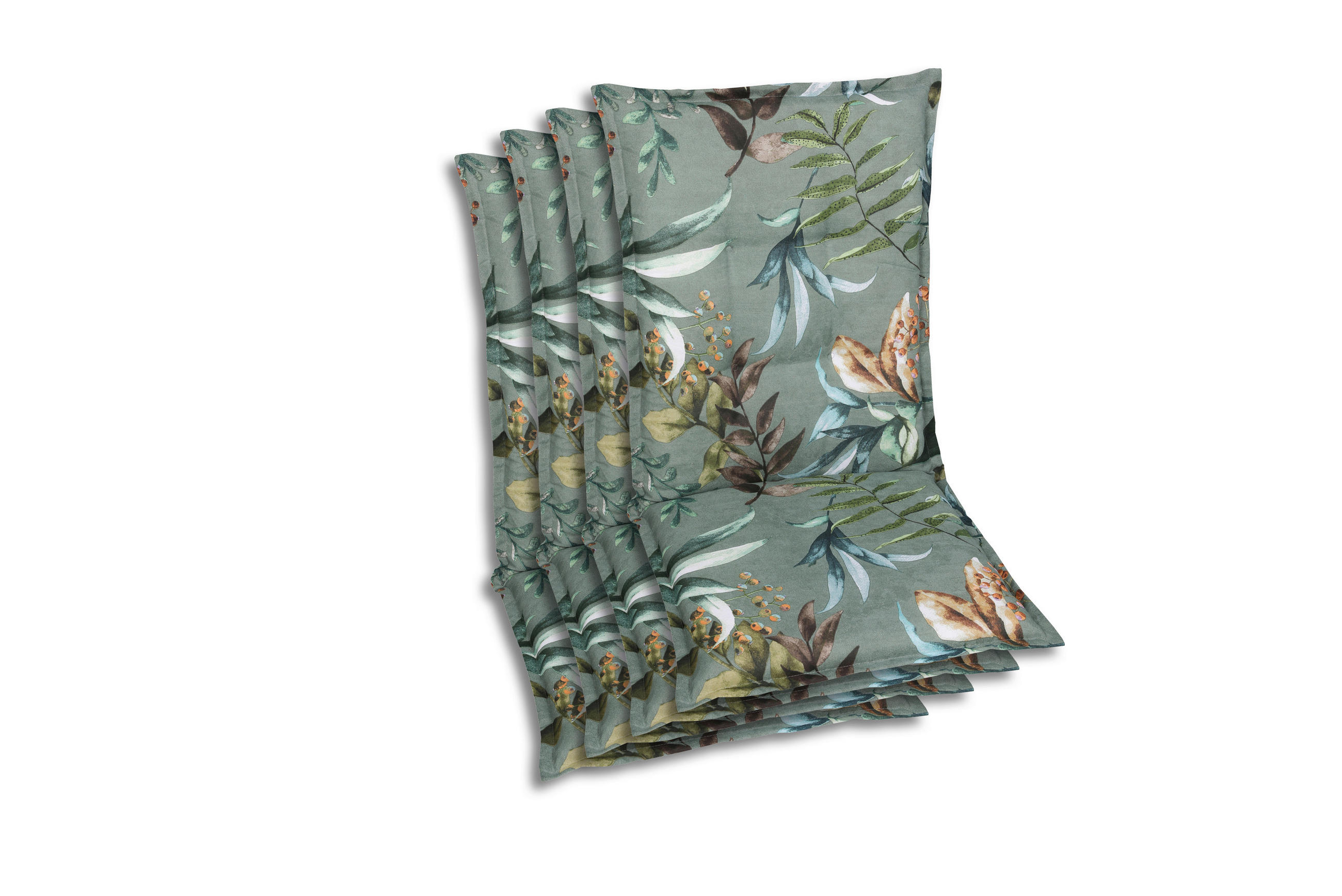 SESSELAUFLAGENSET in Braun, Grau, Grün, Graublau Blätter  - Graublau/Braun, Basics, Textil (50/7/108cm)