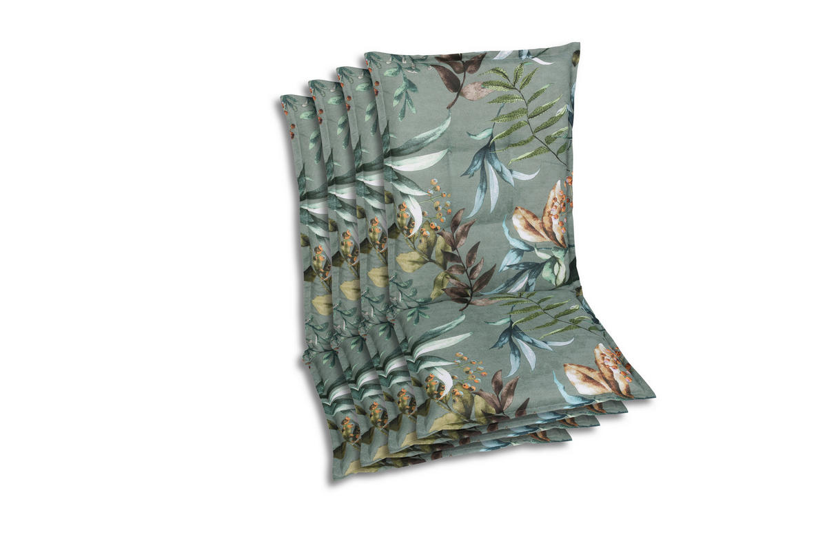 SESSELAUFLAGENSET in Braun, Grau, Grün, Graublau Blätter  - Graublau/Braun, Basics, Textil (50/7/108cm)