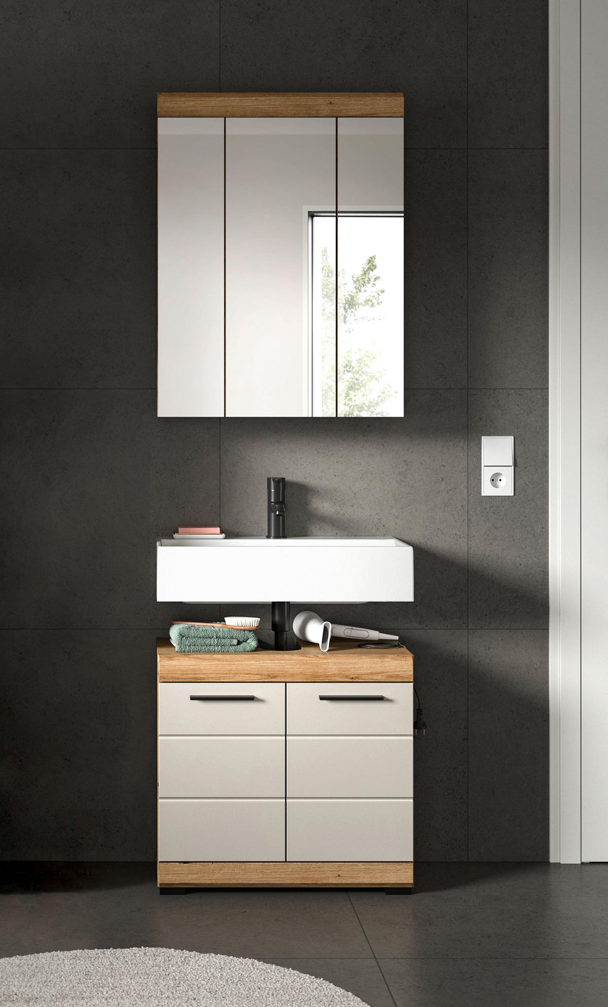 BADEZIMMER 2-teilig  in 60 cm  - Kaschmir/Schwarz, MODERN, Glas/Holzwerkstoff (60cm) - MID.YOU