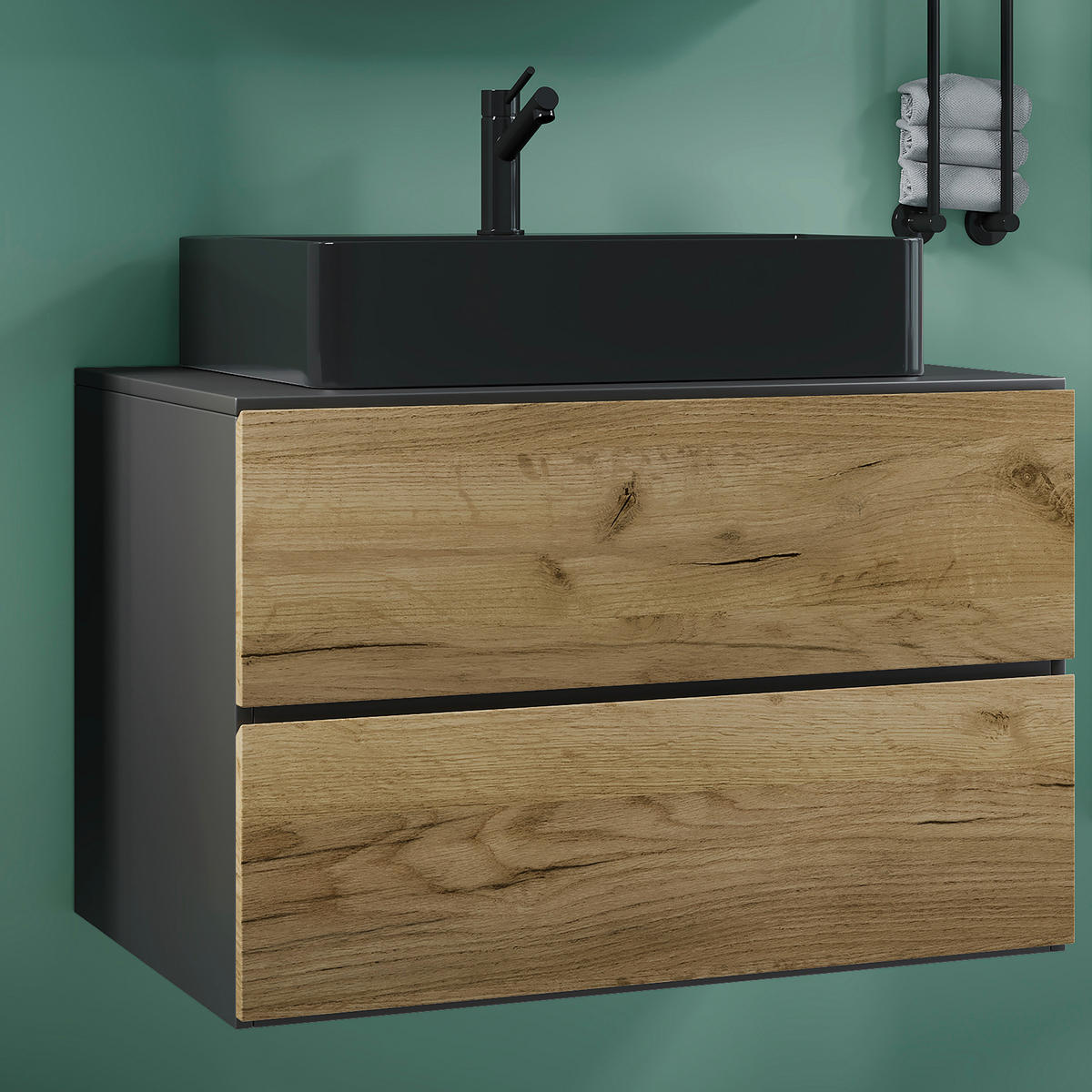 WASCHTISCHKOMBI 81 cm  - Honigeiche/Anthrazit, MODERN, Keramik/Holzwerkstoff (81cm) - MID.YOU