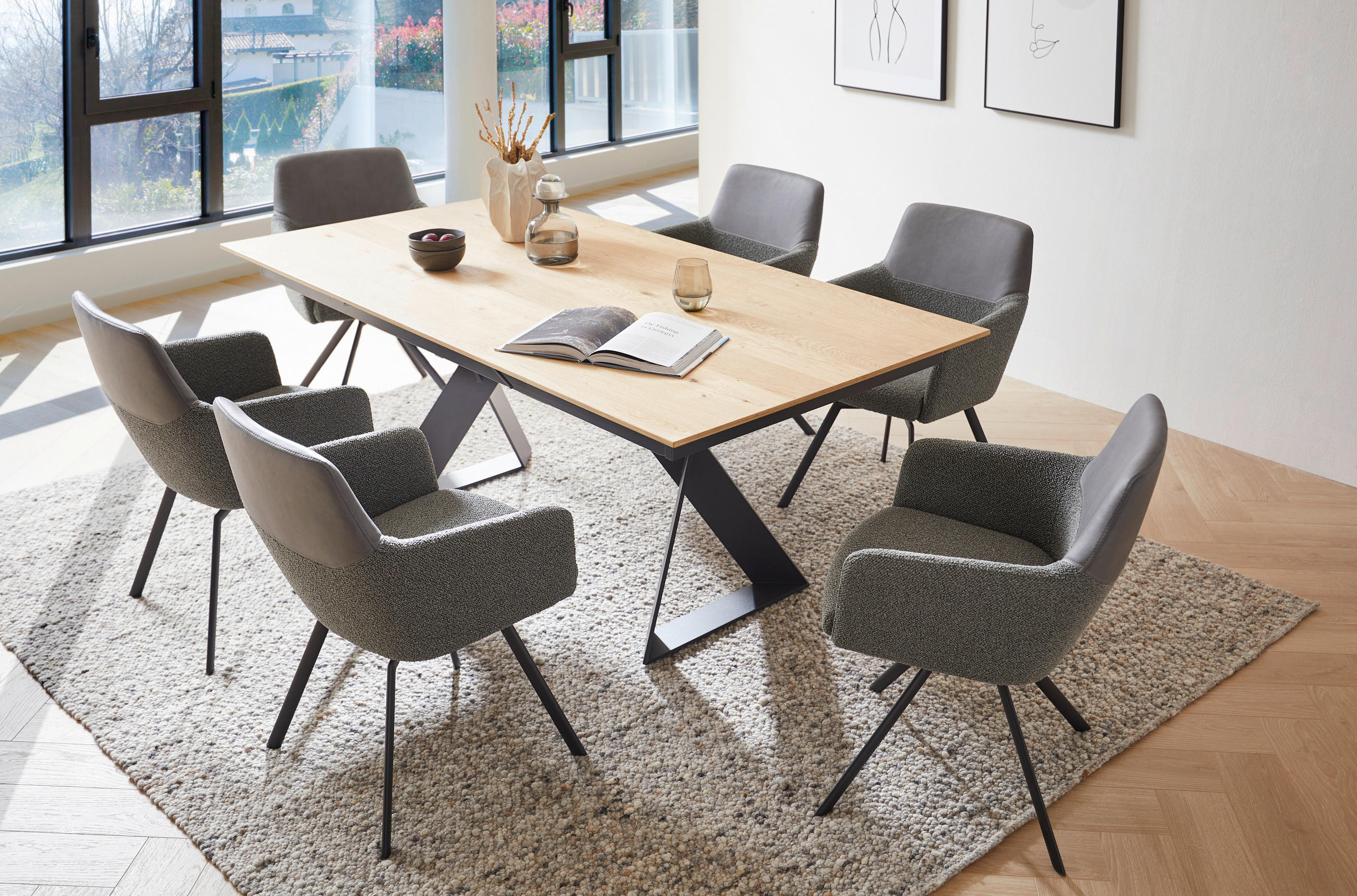 ESSTISCH Eiche furniert rechteckig Anthrazit, Eichefarben  - Eichefarben/Anthrazit, Design, Holz/Metall (190/100/75cm) - Venjakob