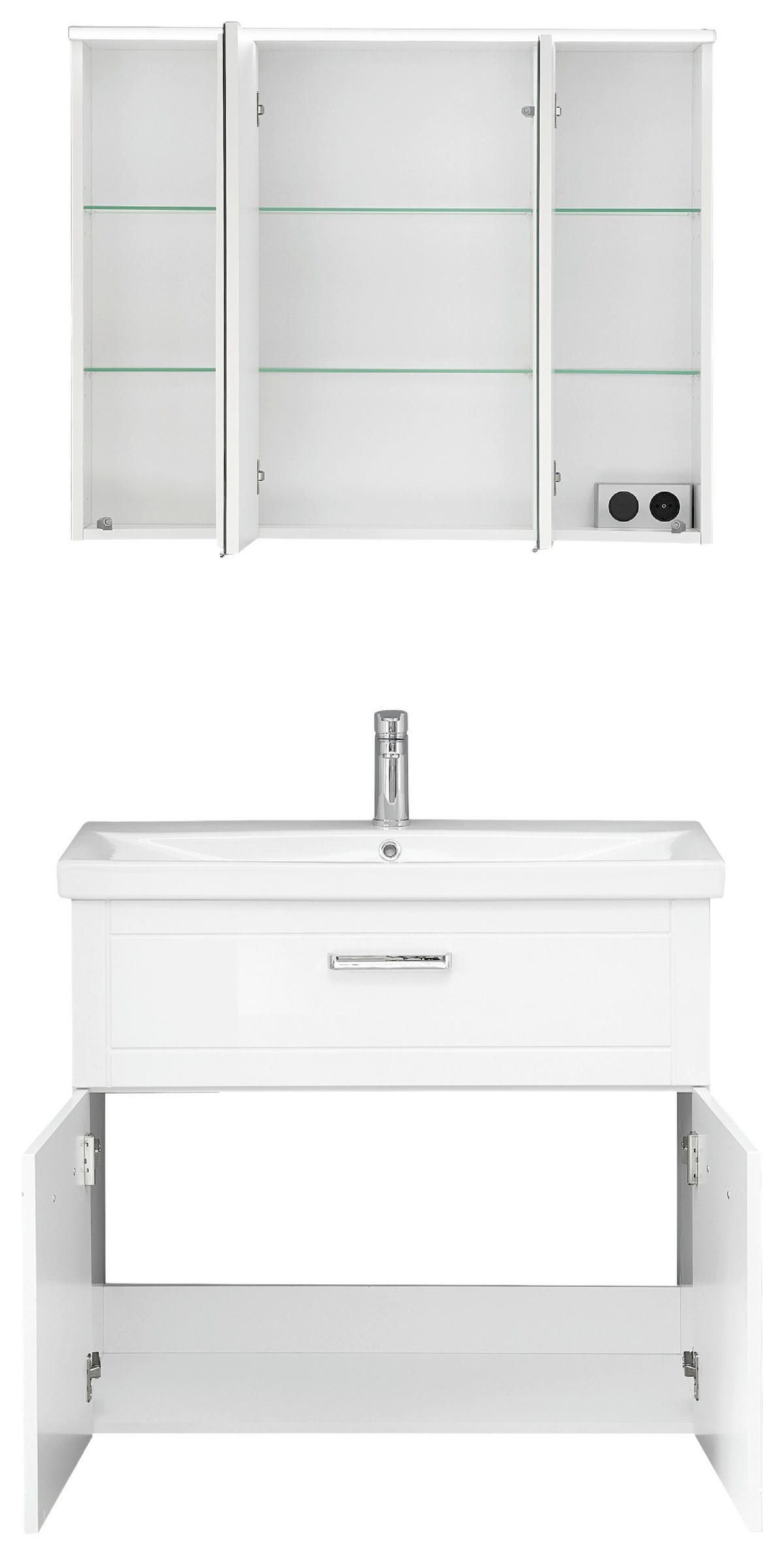 BADEZIMMER 3-teilig  in 90 cm  - Chromfarben/Weiß Hochglanz, MODERN, Glas/Keramik (90cm) - Sadena