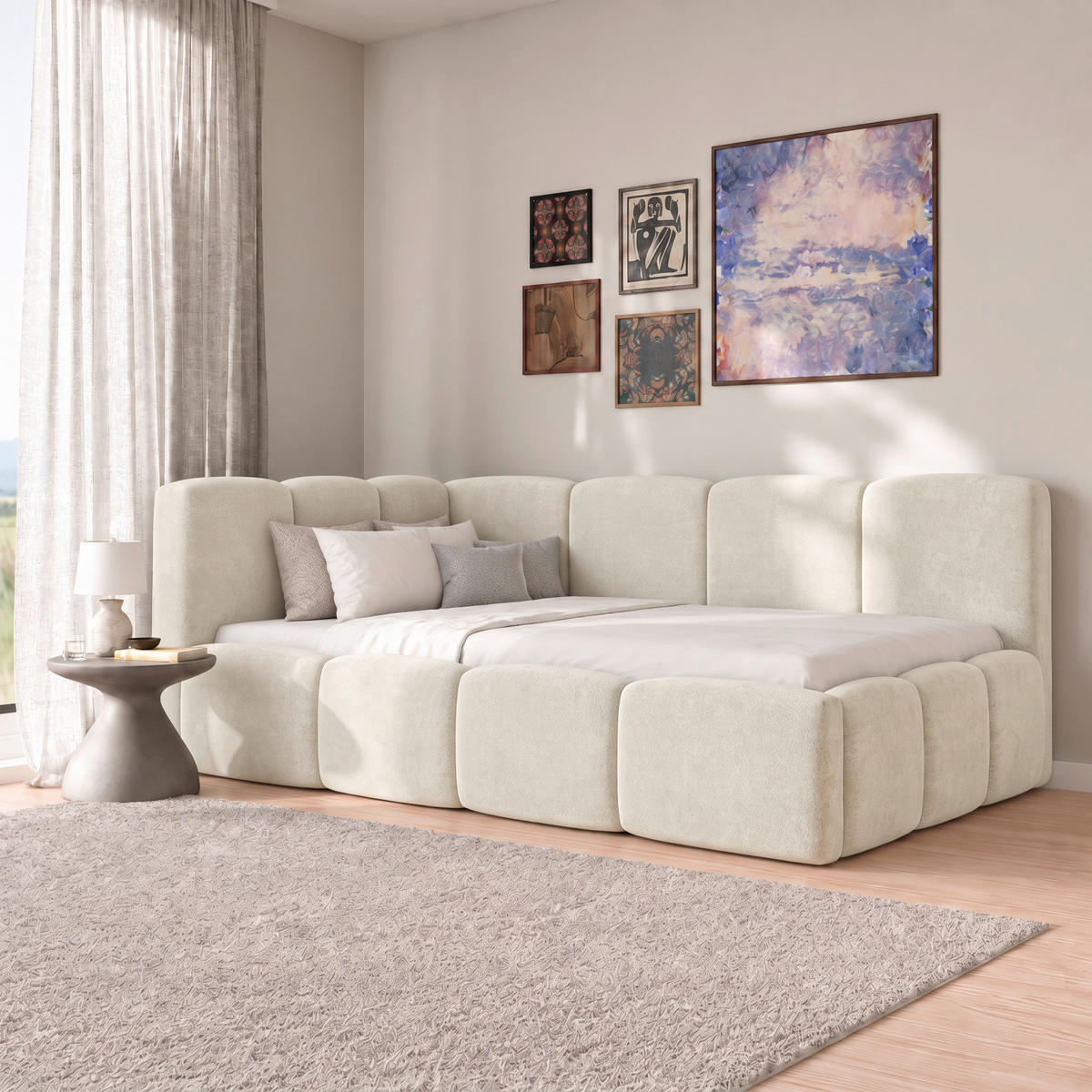 POLSTERBETT 140/200 cm,  in Beige, Lattenrost, Bettkasten,  - Beige/Schwarz, Design, Holz/Textil (140/200cm) - Chameo