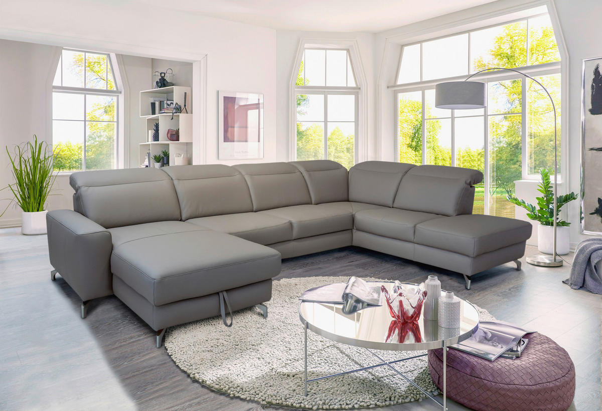 SAROKGARNITÚRA bőr taupe  - taupe, Basics, bőr/fém (173/371/217cm) - Andante