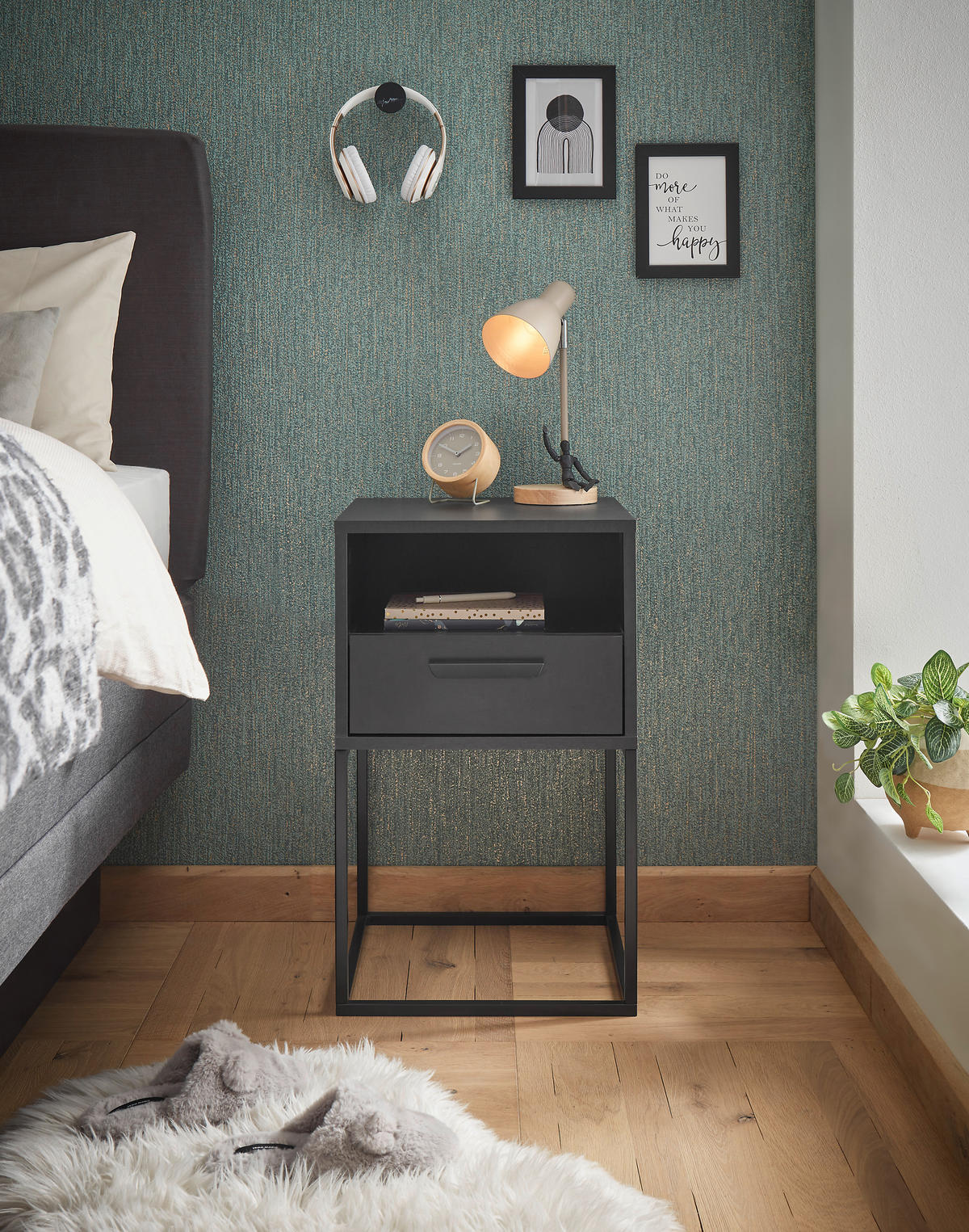 NACHTSCHRANK 40/65/39 cm  - Schwarz/Graphitfarben, Design, Holzwerkstoff/Kunststoff (40/65/39cm) - Boxxx