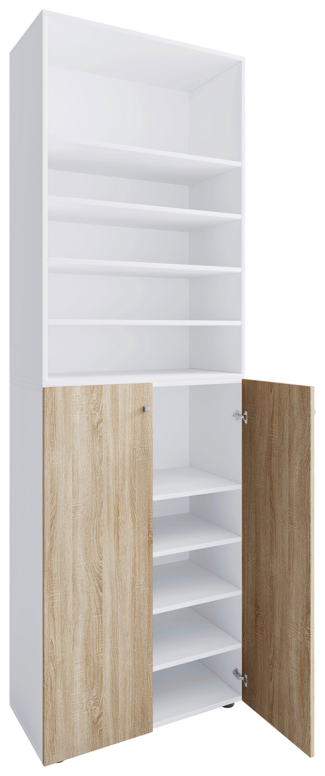 SCHUHSCHRANK Weiß, Sonoma Eiche  - Silberfarben/Schwarz, Design, Holzwerkstoff/Kunststoff (70/220/40cm) - MID.YOU