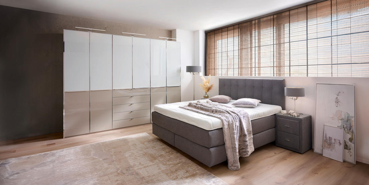 BOXSPRINGOVÁ POSTEĽ, 180/200 cm, sivá - čierna/sivá, Design, kompozitné drevo/textil (180/200cm) - Beldomo - Sleep