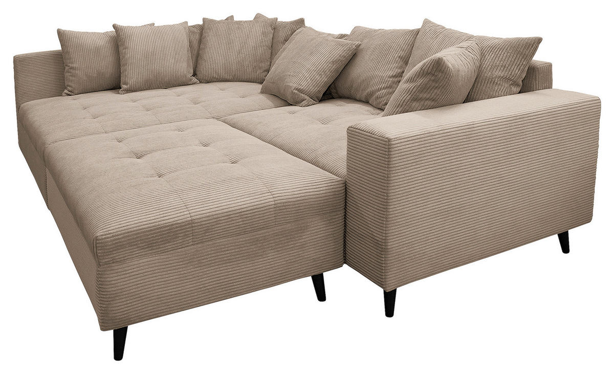 Ecksofa inkl. Hocker in Cord Hellbraun  - Hellbraun/Schwarz, Design, Holz/Textil (174/247cm) - MID.YOU