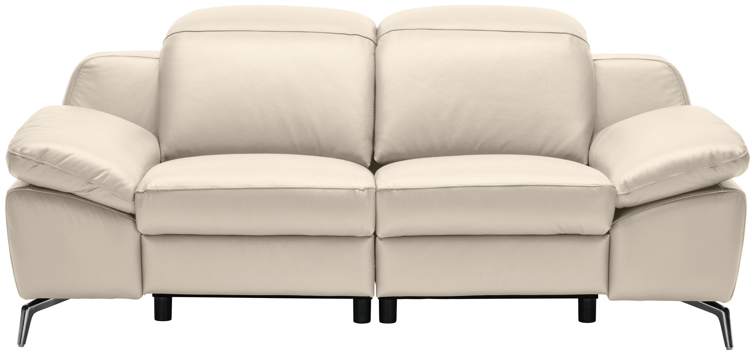 2-SITZER-SOFA Beige Echtleder  - Chromfarben/Beige, Design, Leder/Kunststoff (194/83-99/110cm) - Celina Home