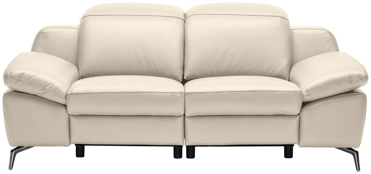 2-SITZER-SOFA Beige Echtleder  - Chromfarben/Beige, Design, Leder/Kunststoff (194/83-99/110cm) - Celina Home