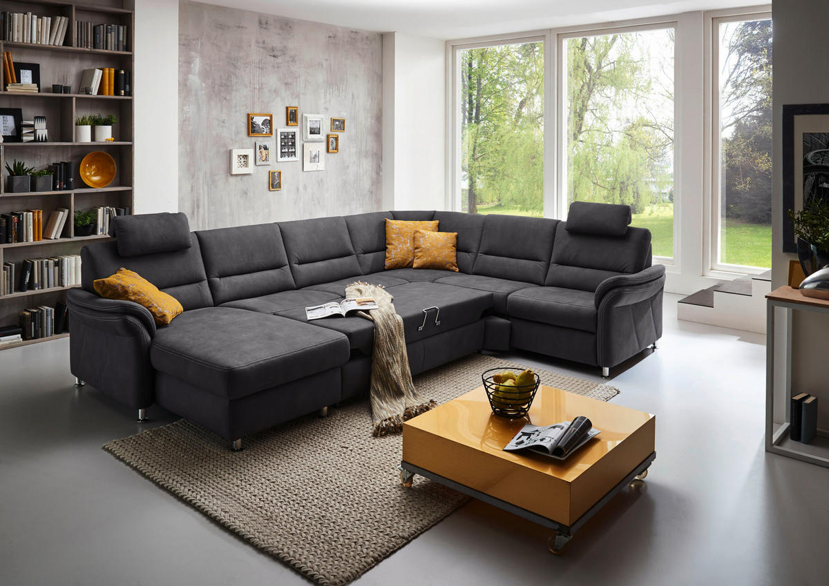 WOHNLANDSCHAFT Grau Mikrofaser  - Beige/Alufarben, Design, Textil/Metall (173/330/262cm) - Beldomo System