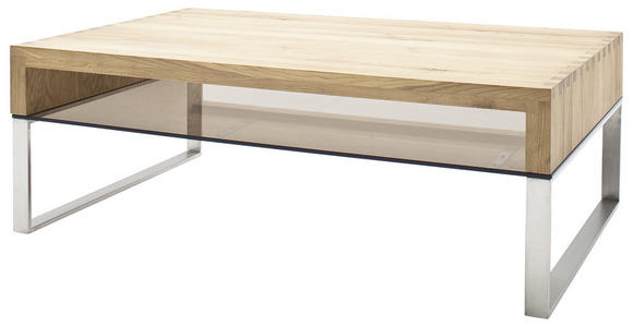 COUCHTISCH in Holz, Metall, Glas 110/70/39 cm  - Edelstahlfarben/Eichefarben, MODERN, Glas/Holz (110/70/39cm) - Novel