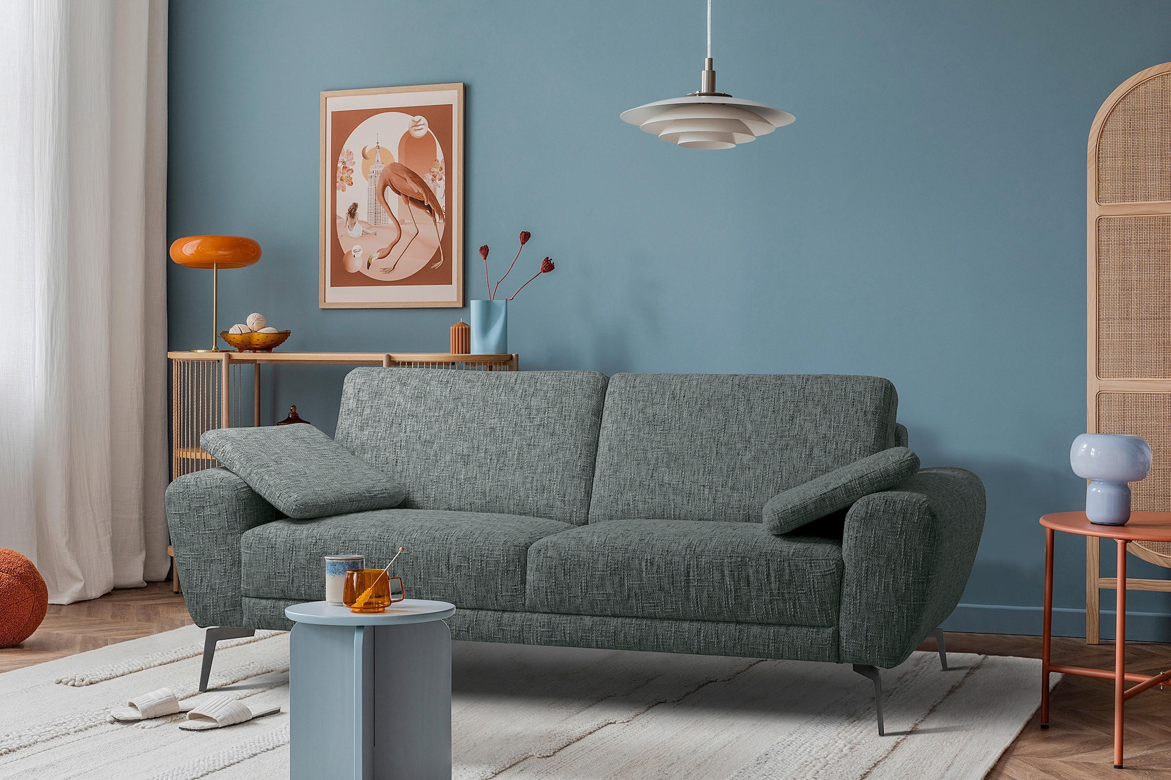 3-SITZER-SOFA Webstoff Anthrazit  - Anthrazit/Schwarz, Design, Textil/Metall (187/85/92cm) - Livetastic