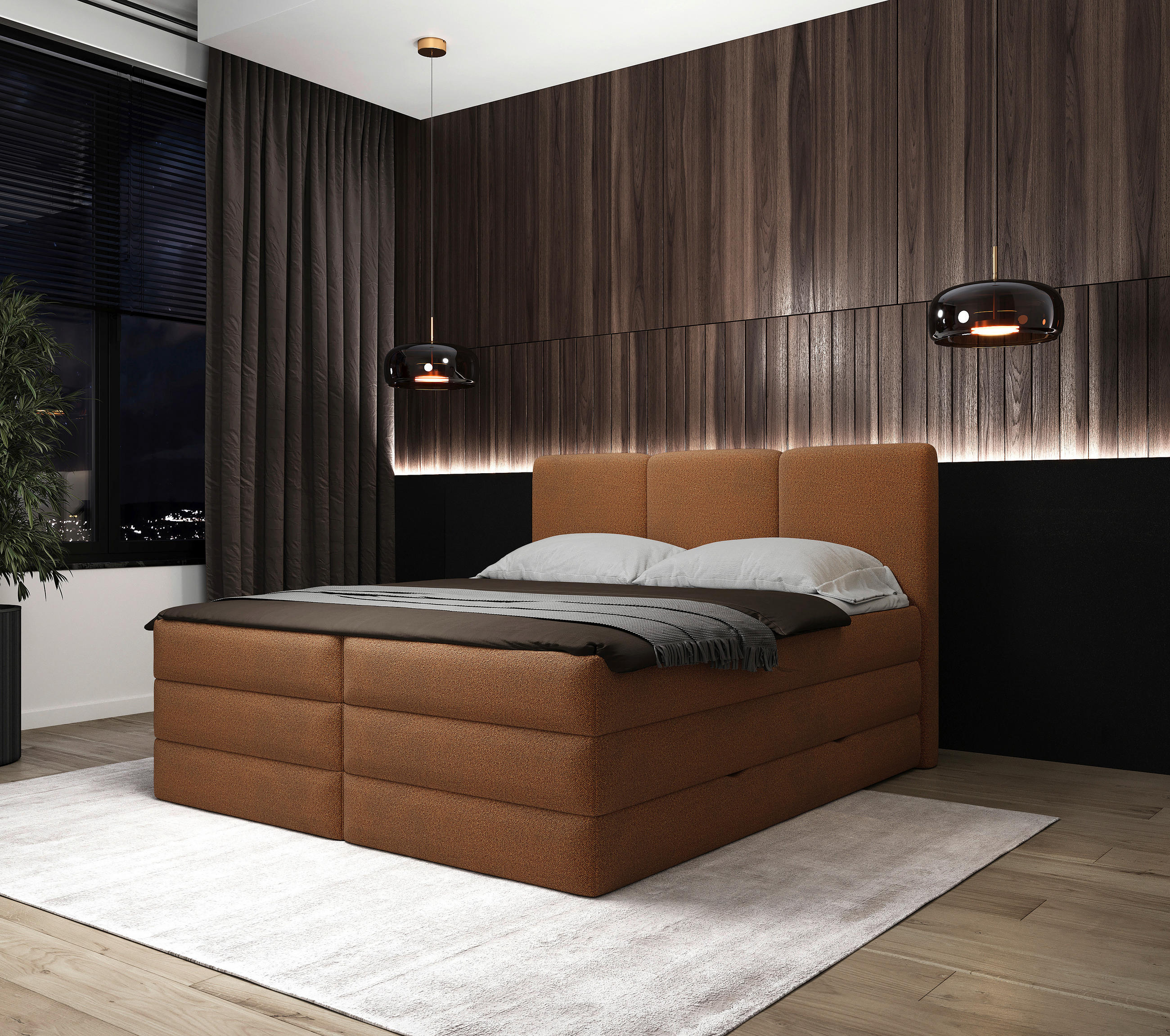 BOXSPRINGBETT 180/200 cm  in Rostfarben  - Rostfarben/Schwarz, MODERN, Holz/Holzwerkstoff (180/200cm) - MID.YOU